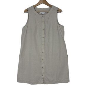 Liz Claiborne Linen Blend Button Down Shirt Dress Sz L Beige Coastal Minimalist